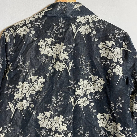 Tommy Bahama Silk Floral Print Bolero Jacket Women's Medium Black Ivory Blazer - Picture 11 of 14